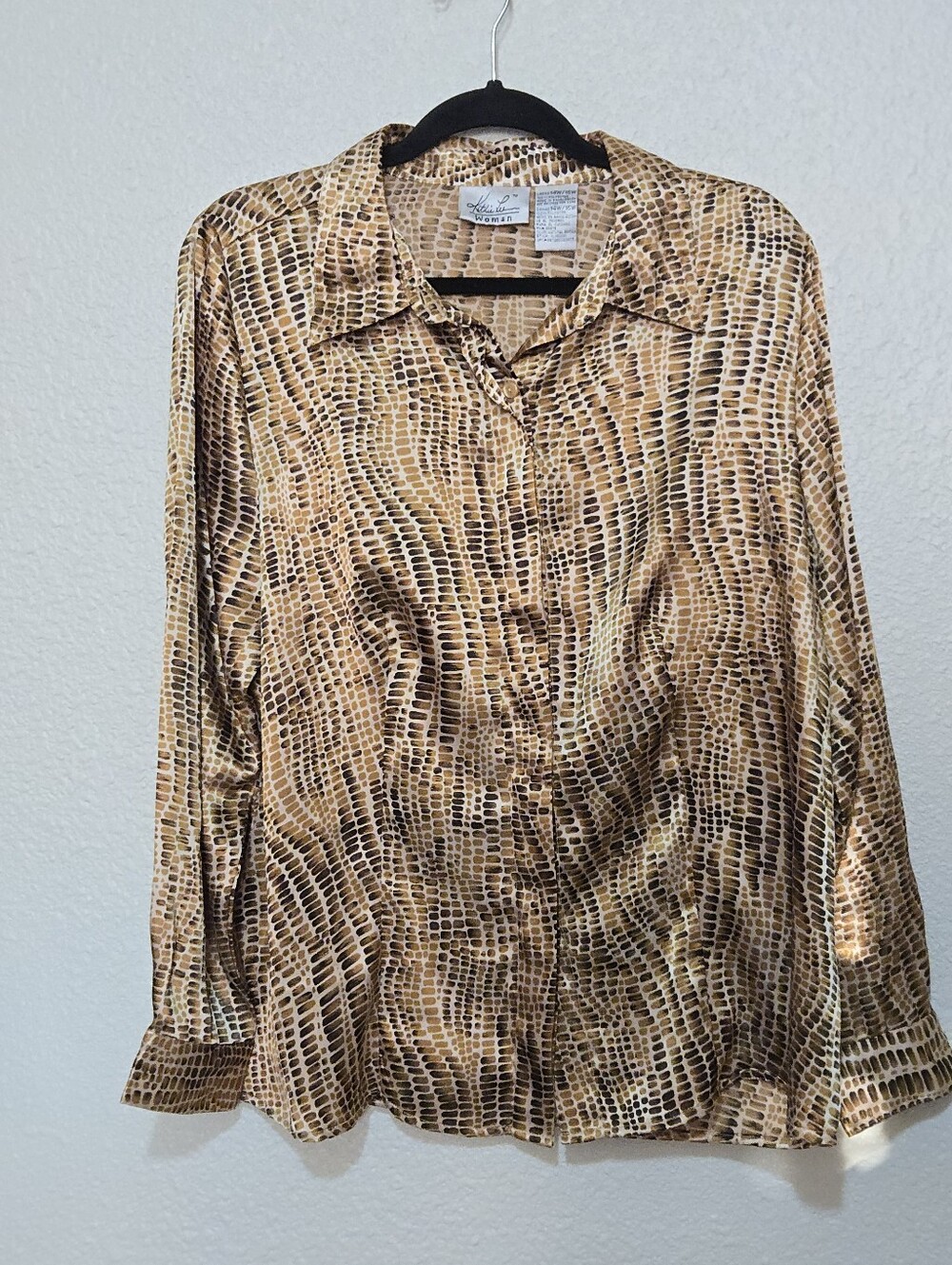 Kathie Lee Collection Reptile Print Shirt - Button Down - Metallic -Size 14W/16W